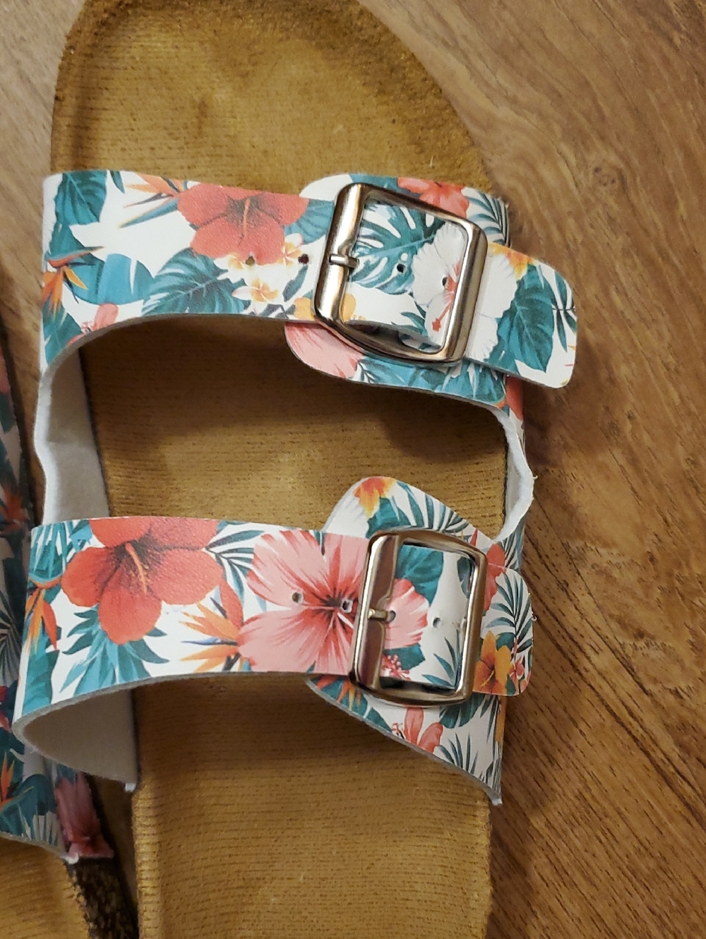 Floral Double Buckle Slide Sandals Size L 9-10 - Picture 2 of 4
